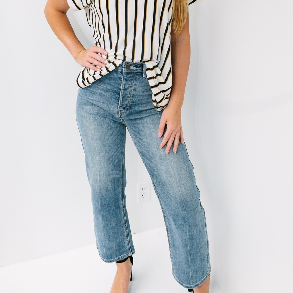 Medium Wash Cropped Flare Jeans
